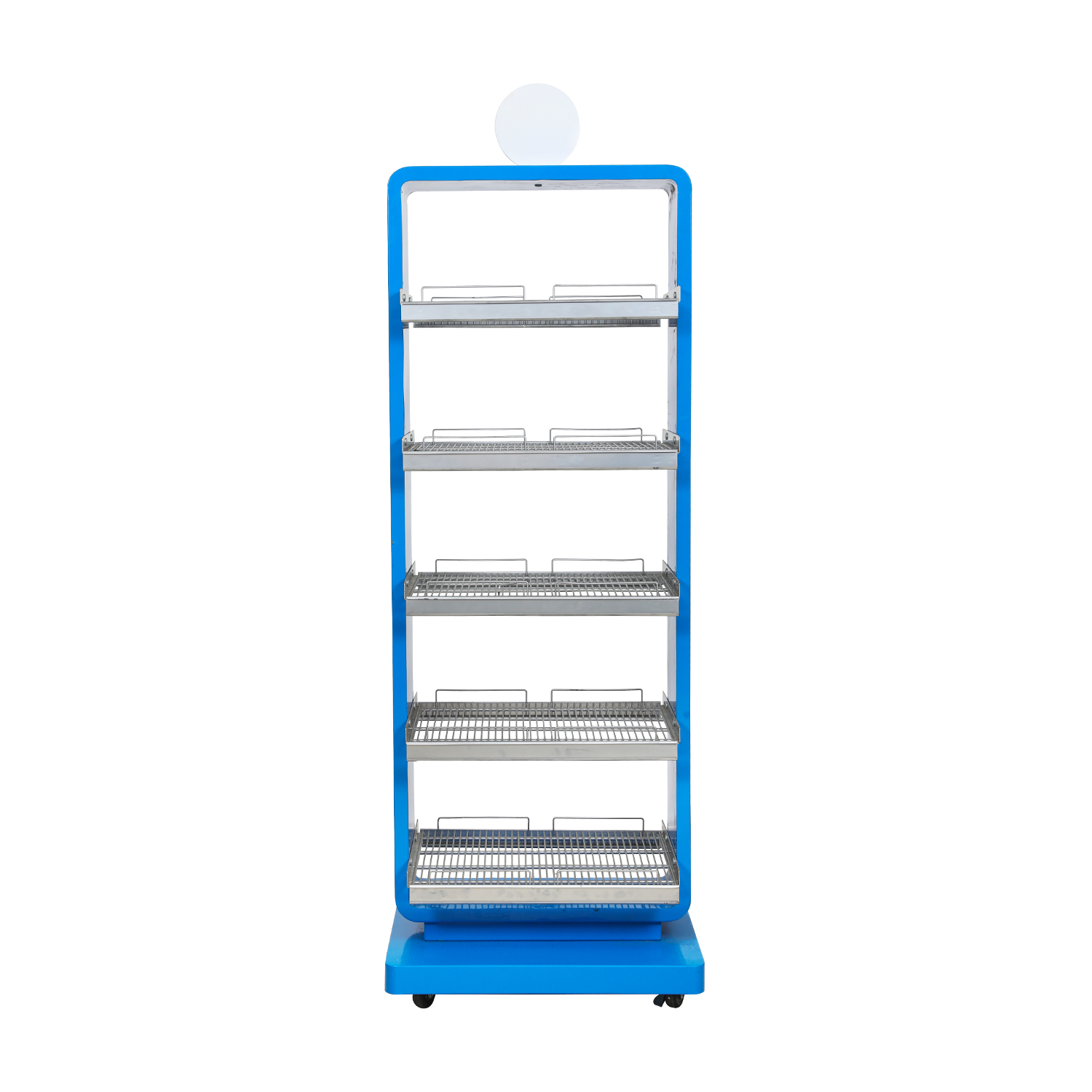 Mobile Display Rack with Wheels & Metal Grid Shelves for Retail Promotion