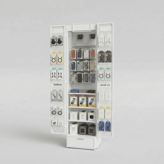 Support d'affichage de c&acirc;ble de bo&icirc;tier de t&eacute;l&eacute;phone multifonction blanc sur pied de marque personnalis&eacute;e 3C 