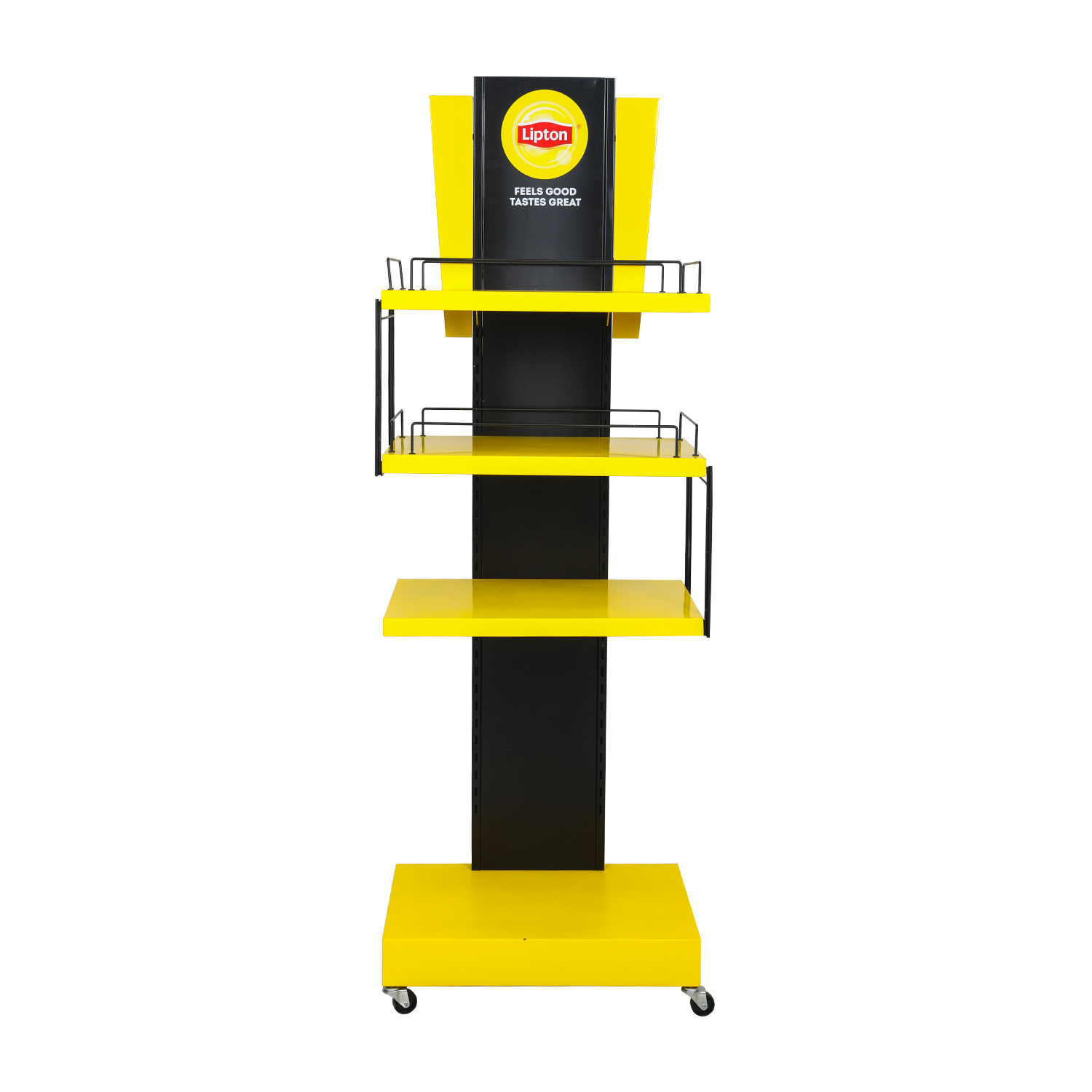 Lipton Custom Multi - tier Wheeled Metal Display Rack for Supermarket Brand Exhibition